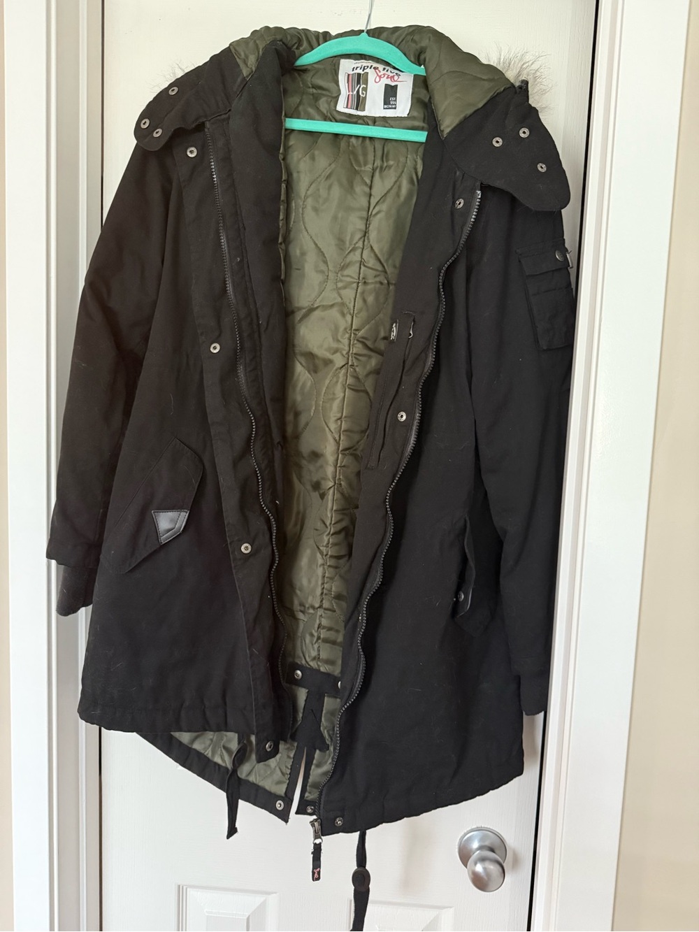 Triple Five Soul Black Parka with Olive Green Lining